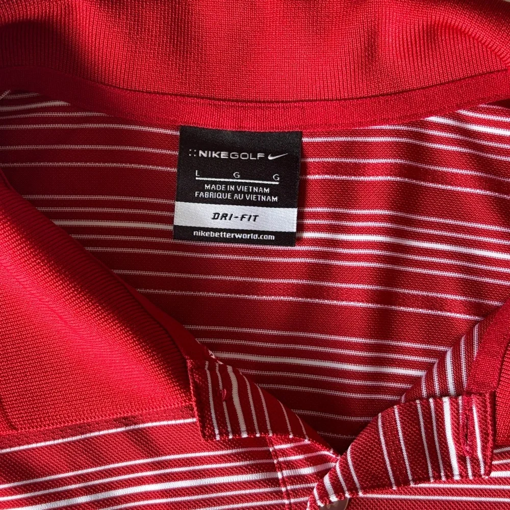 Nike Golf Dri-FIT Polo Shirt Mens Large Red White Striped Performance Tee - Picture 5 of 11